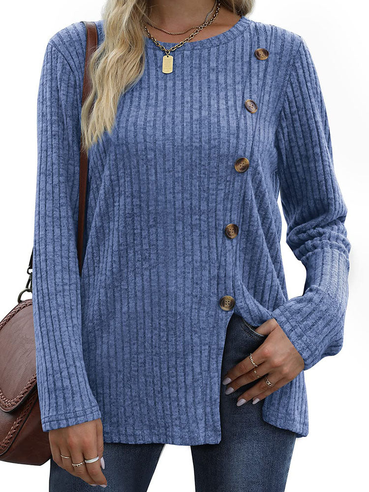 Wholesale Women's Casual Solid Color Long Sleeved Polyester Top
